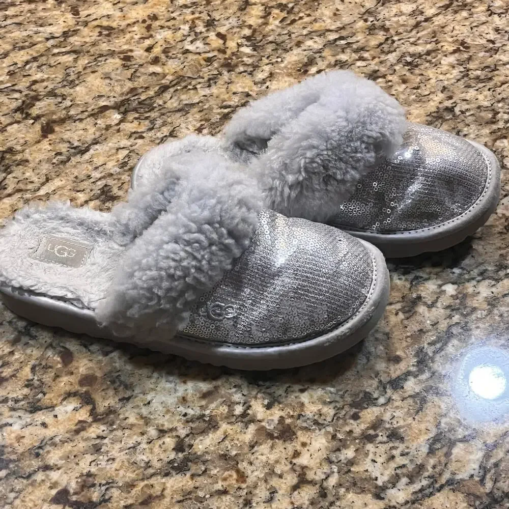 UGG Size 4 Cozy Fuzzy Slide Winter Comfort UGG Kid Cozy II Mirror‎ Ball Slippers